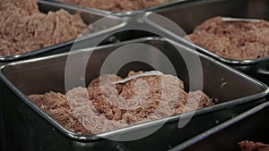 Minced meat in a food factory