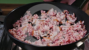 Minced meat in the frying pan.