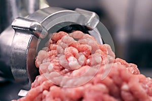 Minced meat grinder close-up