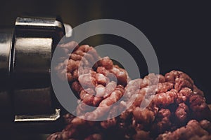 Minced meat grinder close-up