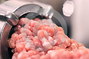 Minced meat grinder close-up