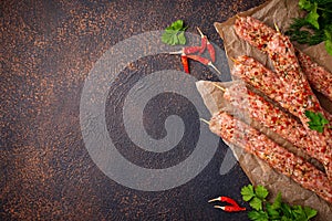 Minced meat skewers lula kebab
