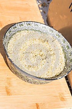 Minced pistachio traditional Turkish dessert seasoning topping for different pastry specialties