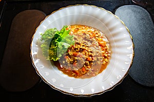 Minced pork noodles red soup