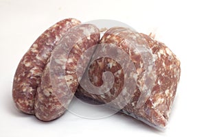 Minced pork and salami for feeding