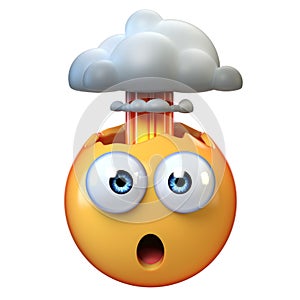 Mind blown emoji, exploding head emoticon on white background, 3d rendering