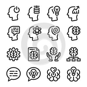 Mind and brain line icon set