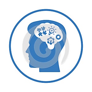 Mind, brainpower, head icon. Blue vector sketch