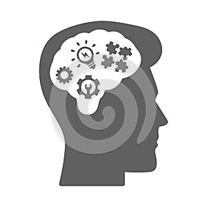 Mind, brainpower, head icon. Gray vector sketch