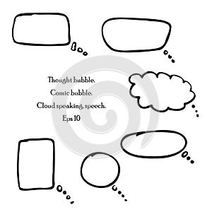 Mind clouds templates set. Different shapes, hand drawn. convey emotions, ideas, and dialogue in a unique way. Eps 10
