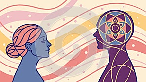 Mind Connection: Profiles with Abstract Thoughts, vector design Generative AI