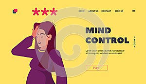Mind Control Landing Page Template. Puzzled Female Character Forgot Password or Important Information