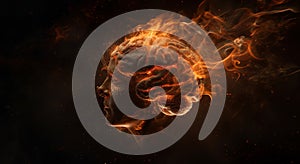 Mind on Fire Visualization fiery brain on black background