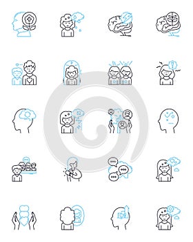 Mind function linear icons set. Cognition, Intelligence, Memory, Perception, Concentration, Attention, Consciousness