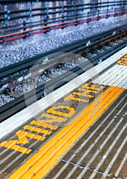 Mind the gap sign in London subway, UK