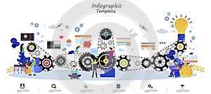 Mind Map  business people climbing gear cogs wheel. Concept of Teamwork, people building gear wheels.  flat design illustration