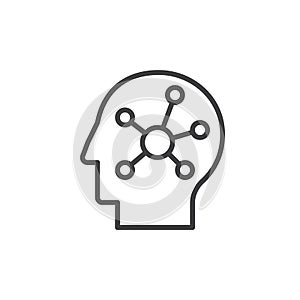 Mind map in a head line icon, outline vector sign, linear style pictogram isolated on white. Symbol, logo illustration. Editable s