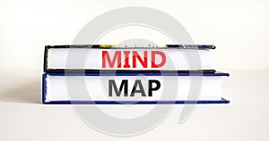 Mind map symbol. Concept words Mind map on beautiful books on a beautiful white table white background. Business, support,