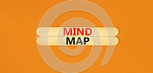 Mind map symbol. Concept words Mind map on beautiful wooden stick on a beautiful orange table orange background. Business, support