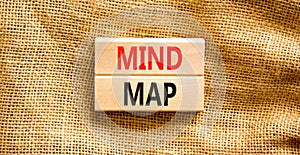 Mind map symbol. Concept words Mind map on wooden blocks on a beautiful canvas table canvas background. Business, support,