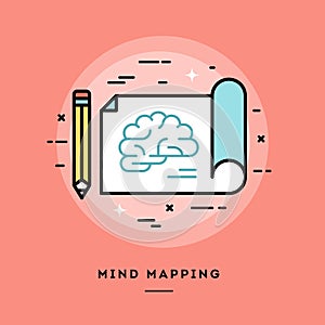 Mind mapping, flat design thin line banner