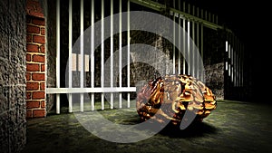 The mind of monster inside prison cell 3d rendering