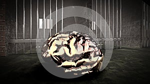 The mind of monster inside prison cell 3d rendering