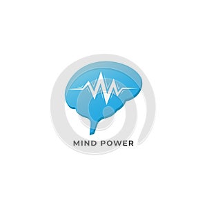 Mind Power logo design template isolated on white background. Blue brain with pulse signal wave logo concept