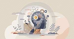 Mind process and cognitive information in human head tiny person concept