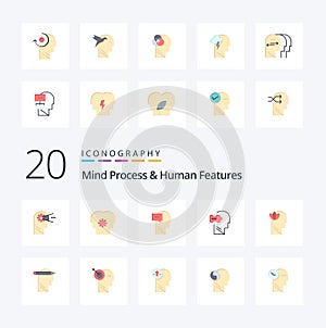 20 Mind Process And Human Features Flat Color icon Pack like relaxatio solving mind problem logic photo