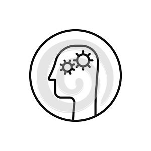 mind process icon with thin line head and gear