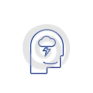 Mind process,male head  line icon concept. Mind process,male head  flat  vector symbol, sign, outline illustration.