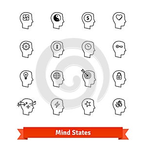 Mind states thin line art icons set