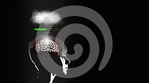Mind uploading, Brain upload concept. Data and information are uploaded to the cloud system with a progress bar and percentage