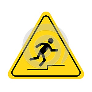 Mind your step icon. Trip, stumble caution sign with fall pictogram man. Warning, danger, yellow triangle sign