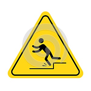 Mind your step icon. Trip, stumble caution sign with fall pictogram man. Warning, danger, yellow triangle sign