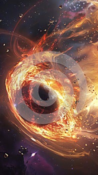 94 Mindbending 3D cartoon cosmic phenomenon of a black hole devouring stars