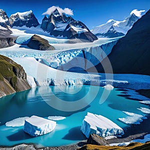 mindblowing scene of glaciers with frozen lake and