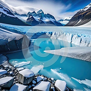 mindblowing scene of glaciers with frozen lake and