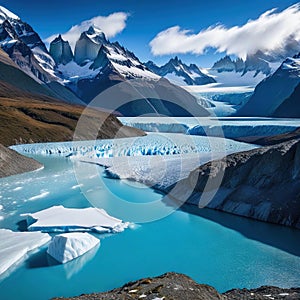 mindblowing scene of glaciers with frozen lake and