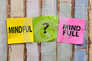 Mindful or mind full, text words typography written on paper, life and business motivational inspirational