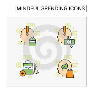 Mindful spendings color icons set