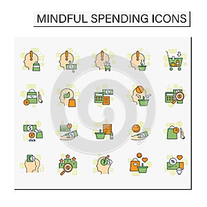 Mindful spendings color icons set
