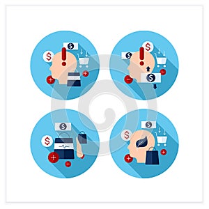 Mindful spendings flat icons set