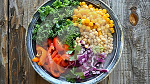 Mindfully enjoying a colorful bowl of intuitive eatingapproved vegetables from kale to bell peppers for a balanced and