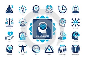 Mindfulness solid icon set