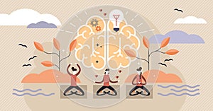 Mindfulness vector illustration. Mentally healthy exercise with yoga pose.