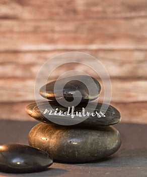 Mindfulness word written on stone