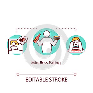 Mindless eating concept icon. Unhealthy nutrition, overeating idea thin line illustration. Late night snacks, junk food