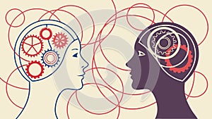 Minds connected in abstract thought and communication, vector design Generative AI